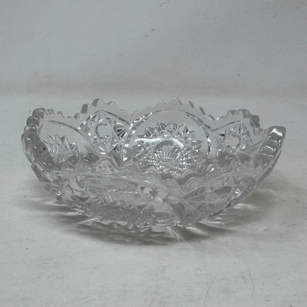 American Brilliant Period Candy Dish Scalloped Sawtooth Rim Clear Crystal Style